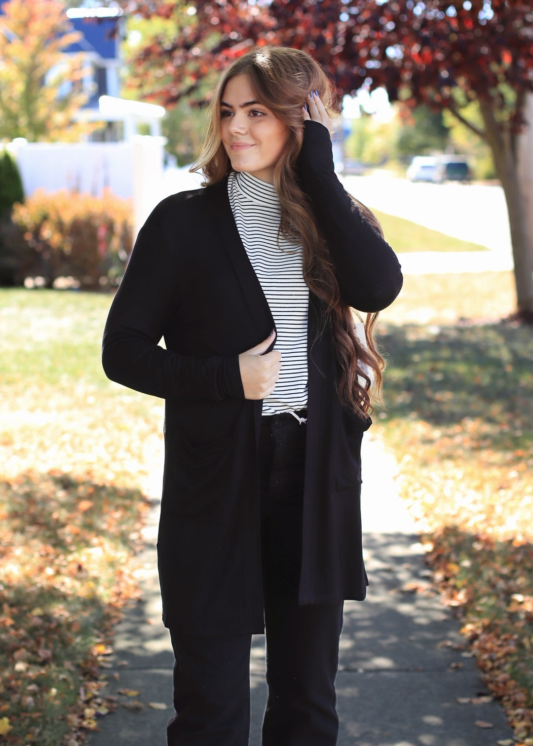 Addy Lounge Open-Front Cardigan in Black