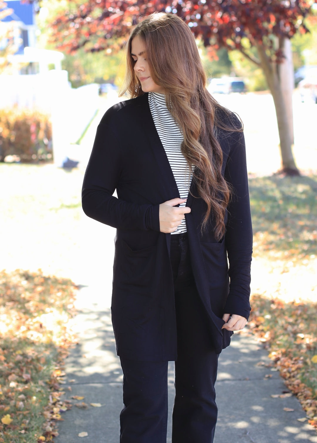 Addy Lounge Open-Front Cardigan in Black