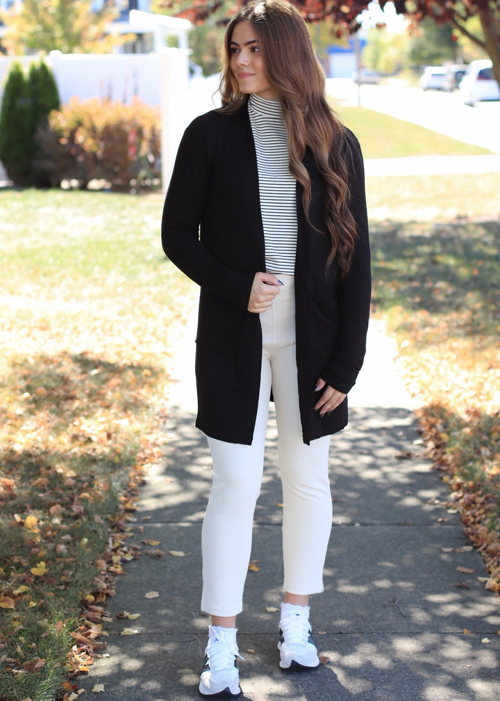 Addy Lounge Open-Front Cardigan in Black