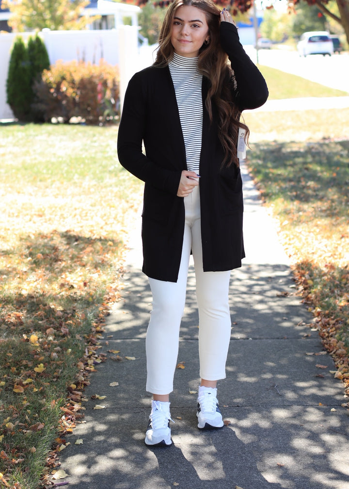 Addy Lounge Open-Front Cardigan in Black