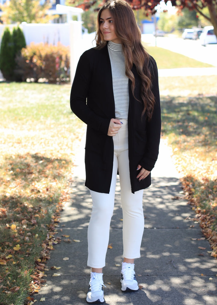 Addy Lounge Open-Front Cardigan in Black