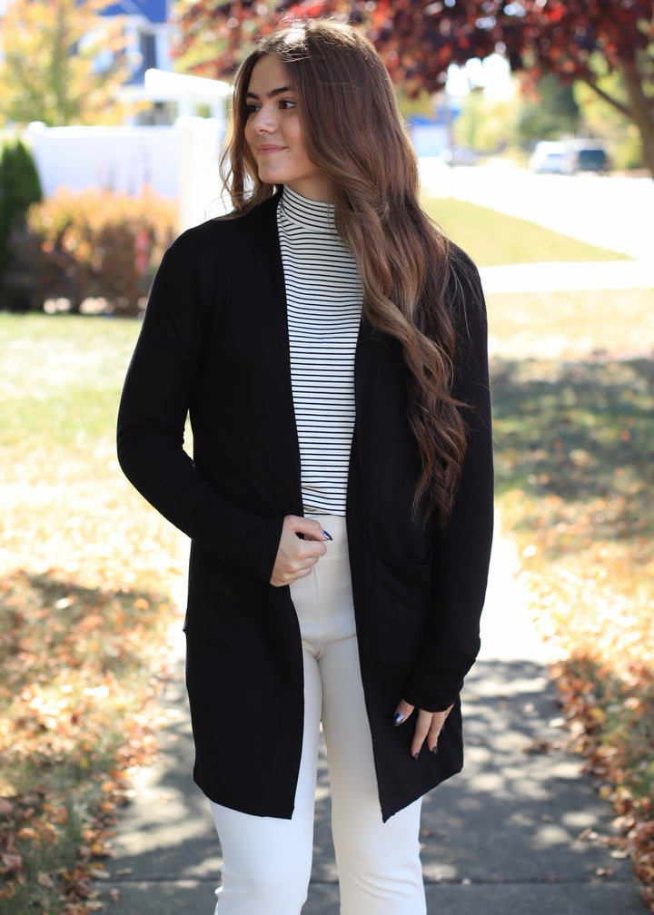 Addy Lounge Open-Front Cardigan in Black