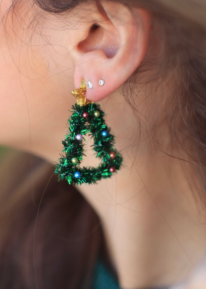 Resin Star And Christmas Tree Holiday Dangle Earrings