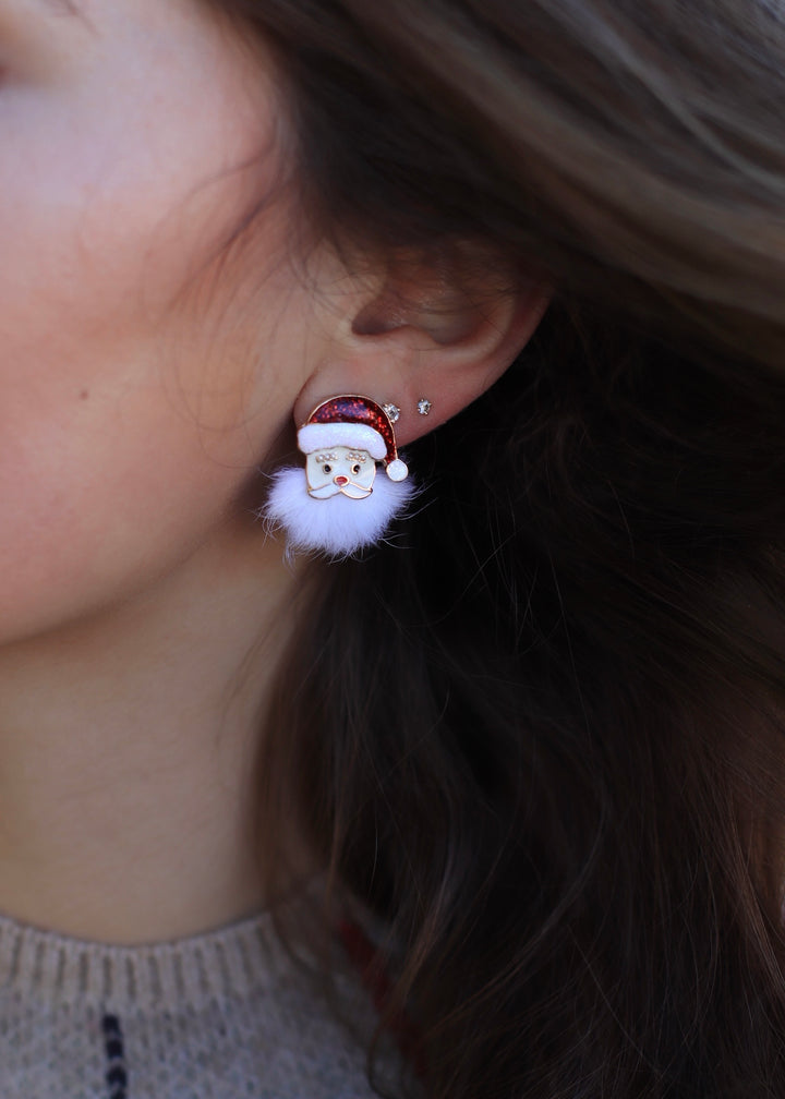 Enamel Santa Claus Fuzzy Beard Stud Earrings