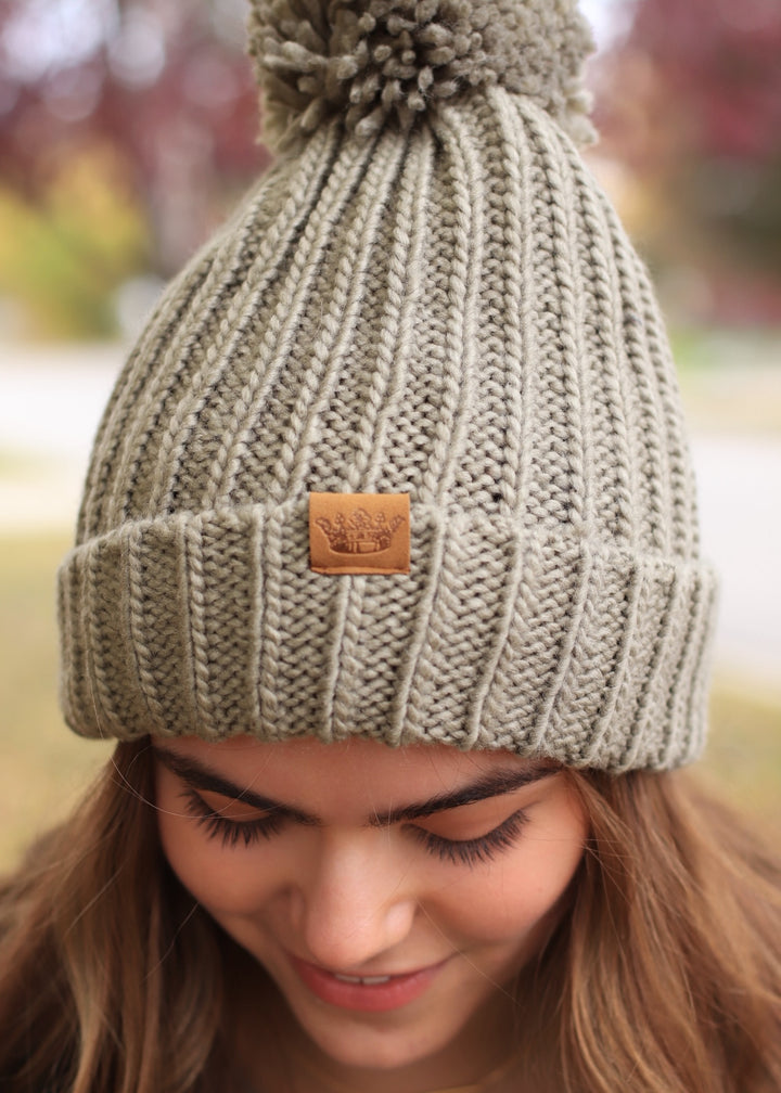 Dusty Sage Knit Pom Hat