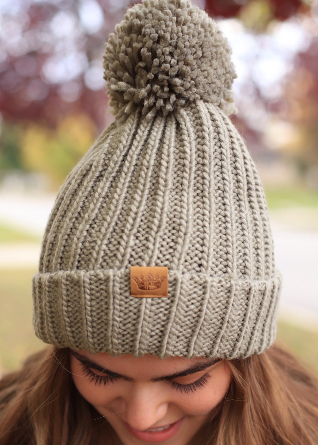 Dusty Sage Knit Pom Hat
