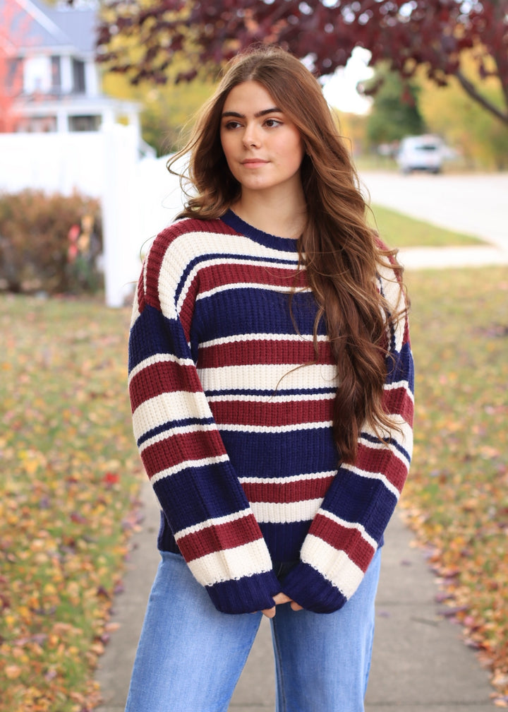 Midnight Wine Stripe Knit Sweater