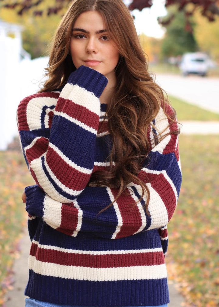 Midnight Wine Stripe Knit Sweater