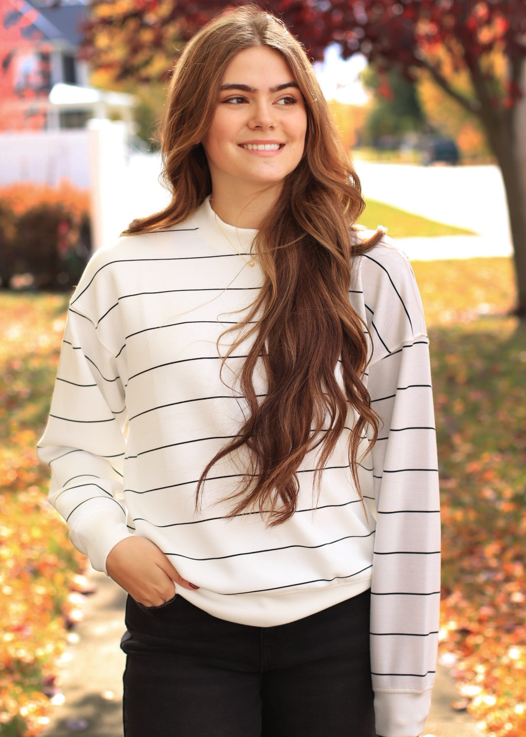 Monet Stripe Top in Black & white