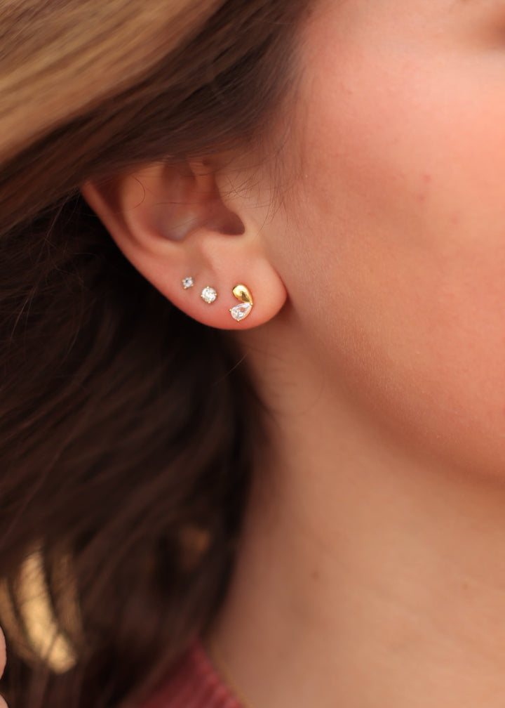 Gold Dipped And Cz Double Tear Stud Earrings