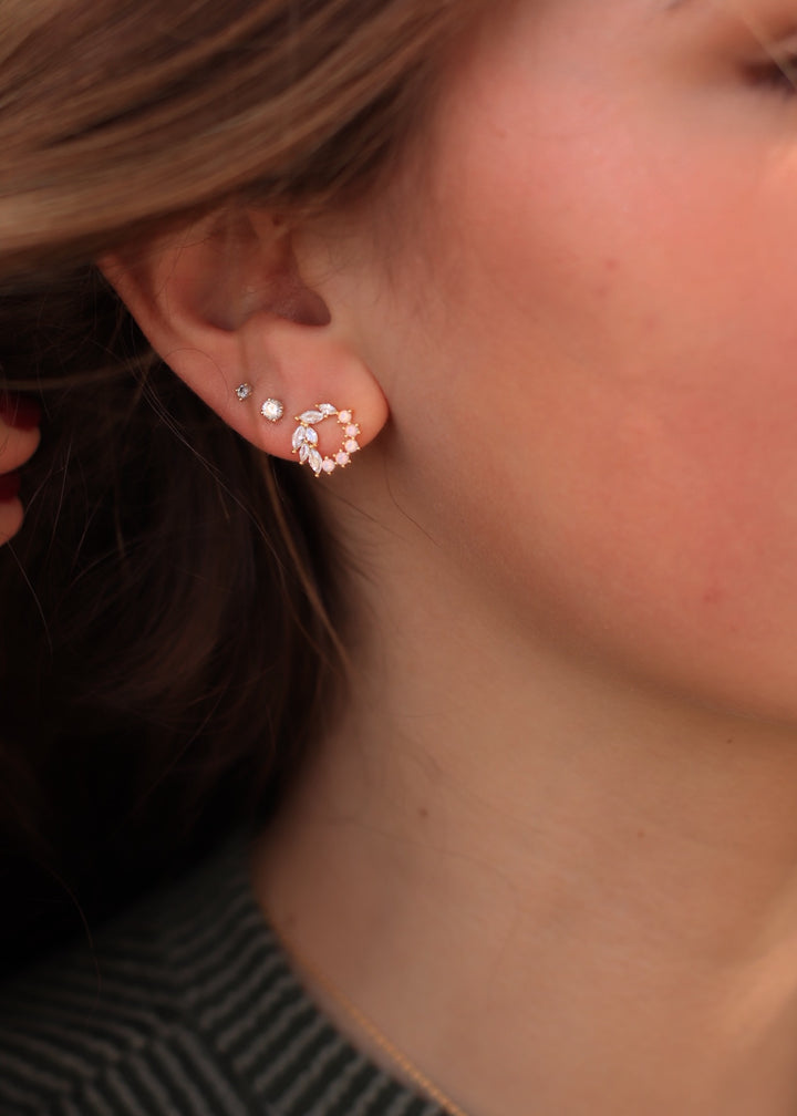 Mixed Cz Cluster Hoop Stud Earrings