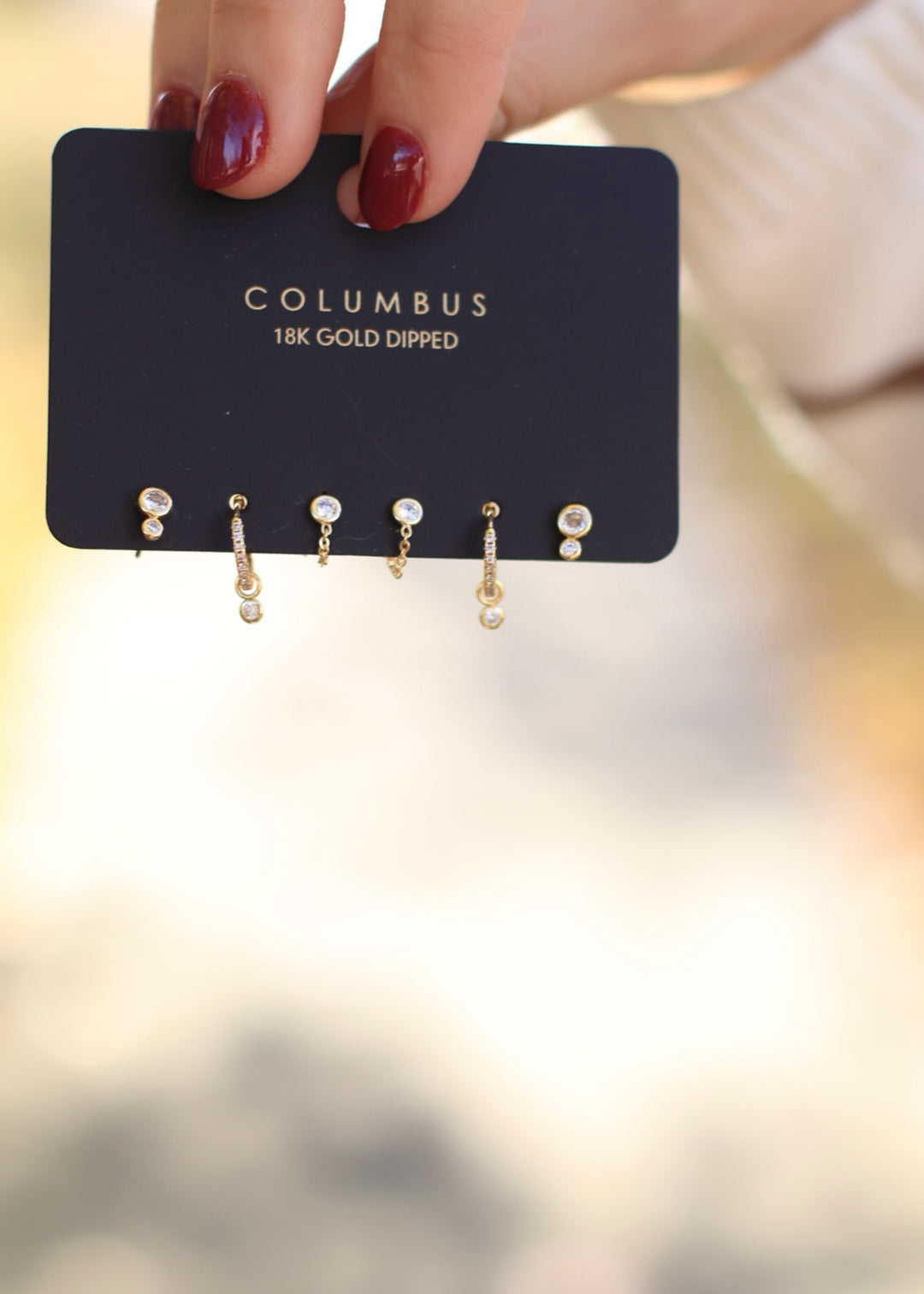 Gold Dipped Mixed Cz Hoop And Stud Earrings Set