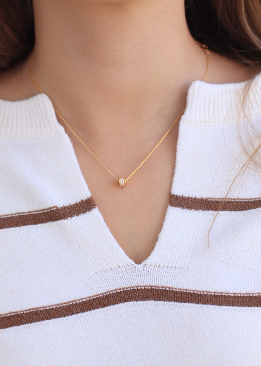 Gold Dipped Cz Pave Cylinder Pendant Necklace