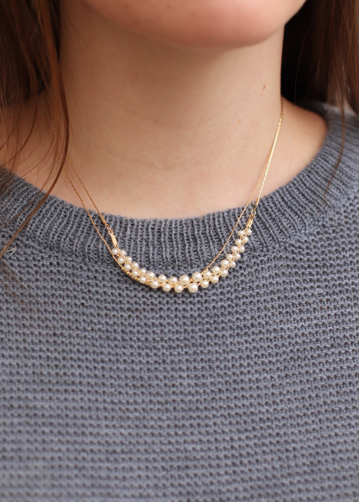 Pearl And Metallic Beaded Accent Layered Chain Necklace