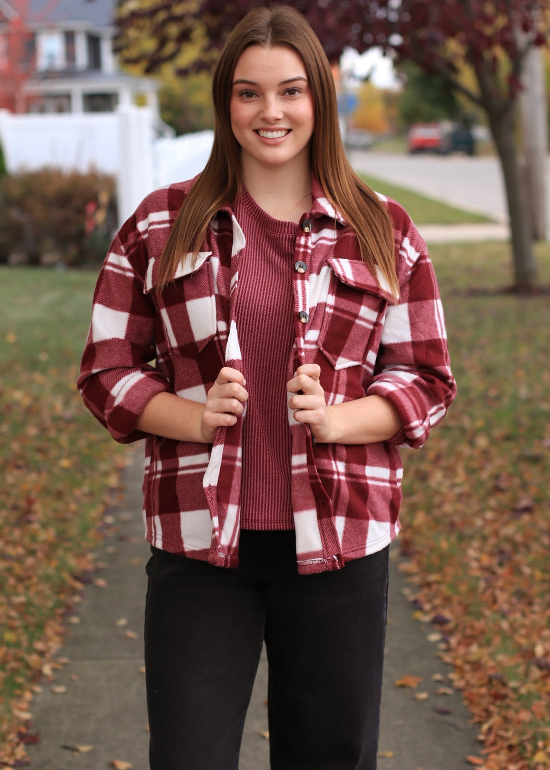 DOORBUSTER The Winterwood Shacket in Burgundy