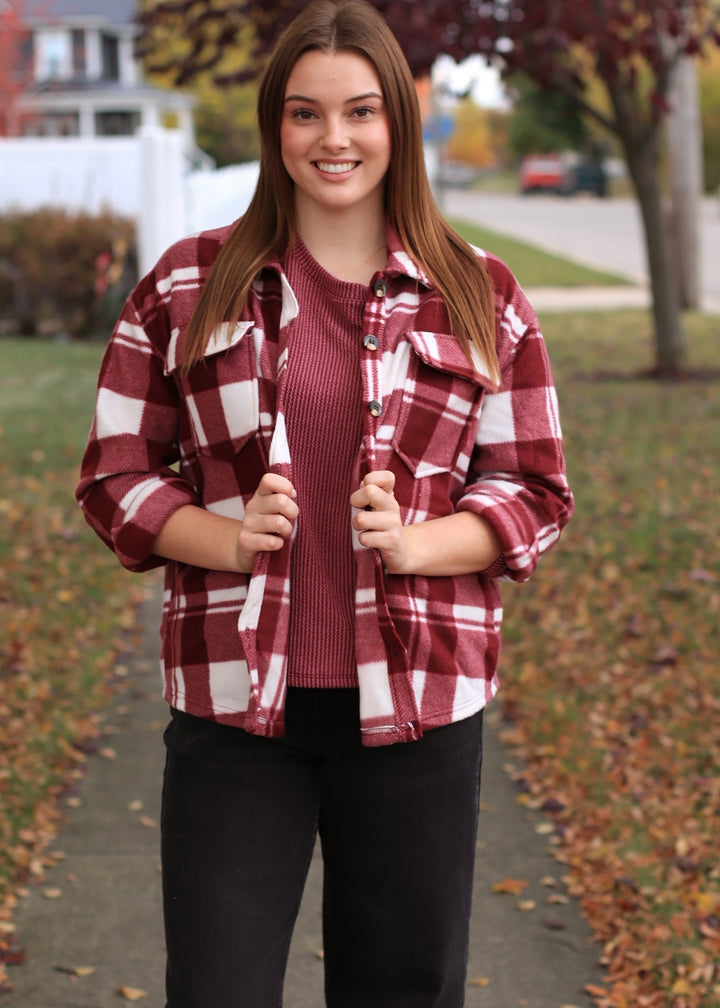 DOORBUSTER The Winterwood Shacket in Burgundy