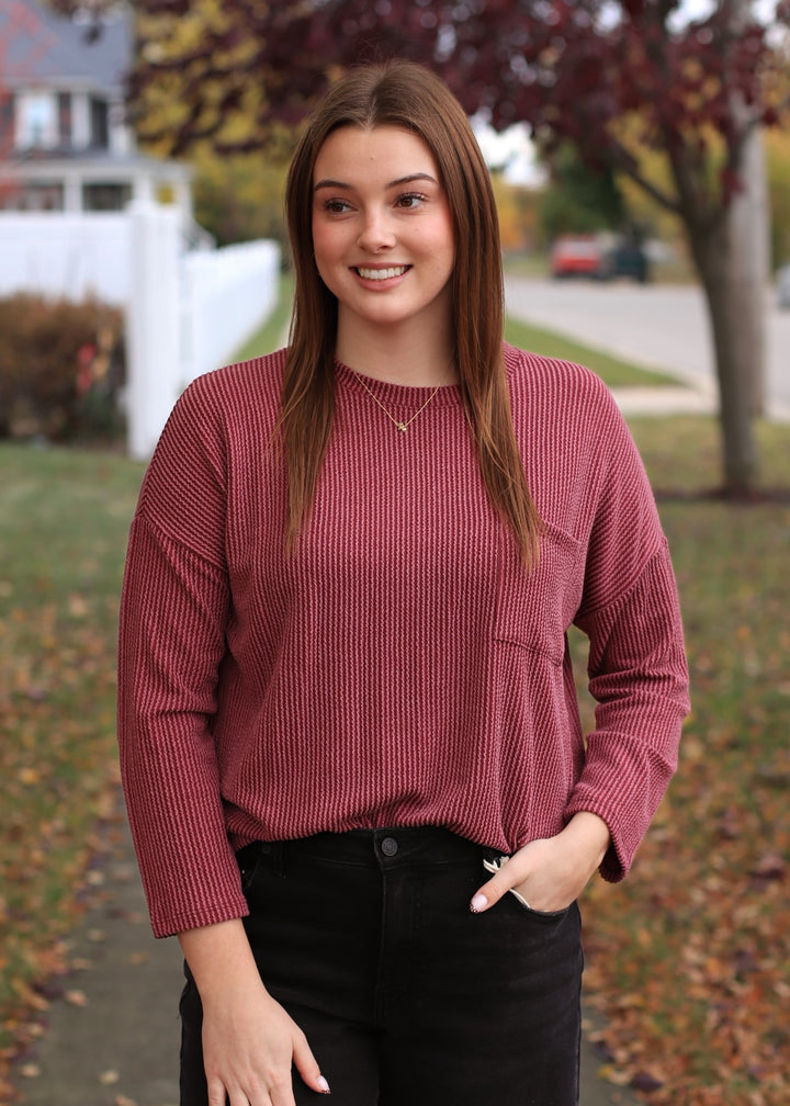 The Routine Ribbed Top in Dark Wine
