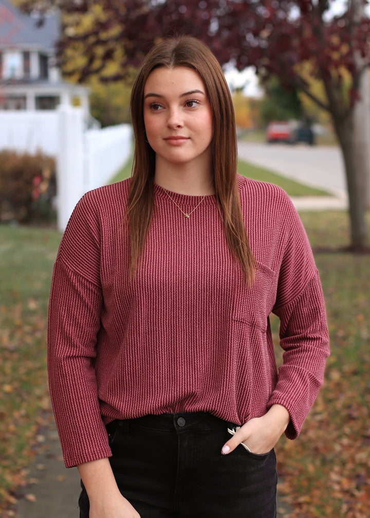 The Routine Ribbed Top in Dark Wine