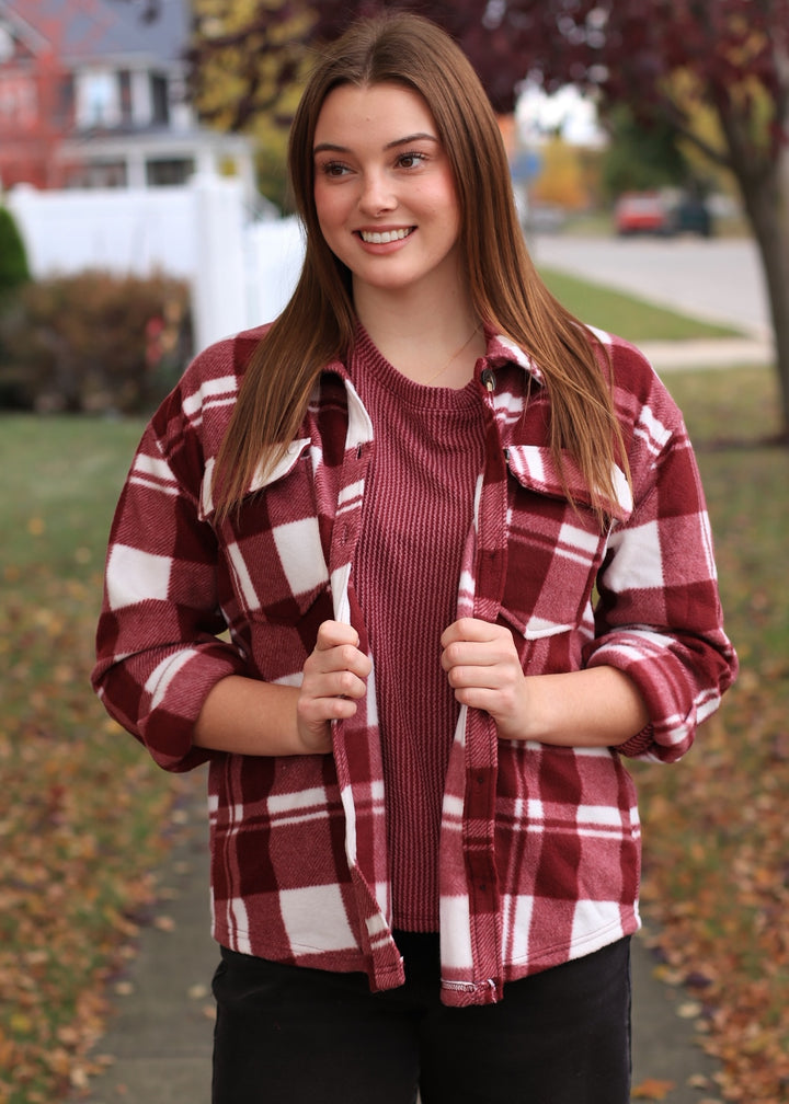 DOORBUSTER The Winterwood Shacket in Burgundy