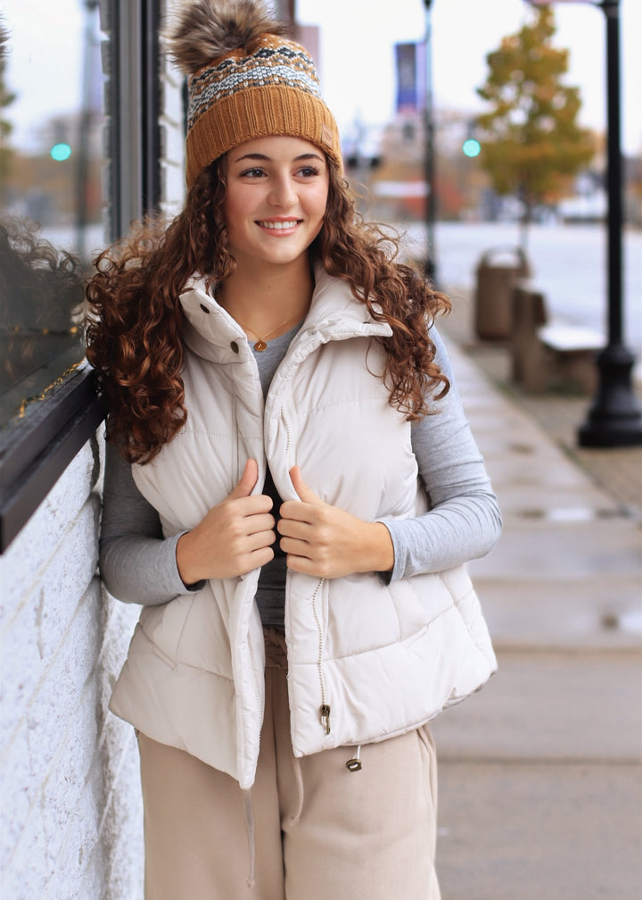 DOORBUSTER High Neck Puffer Vest in Sand Beige