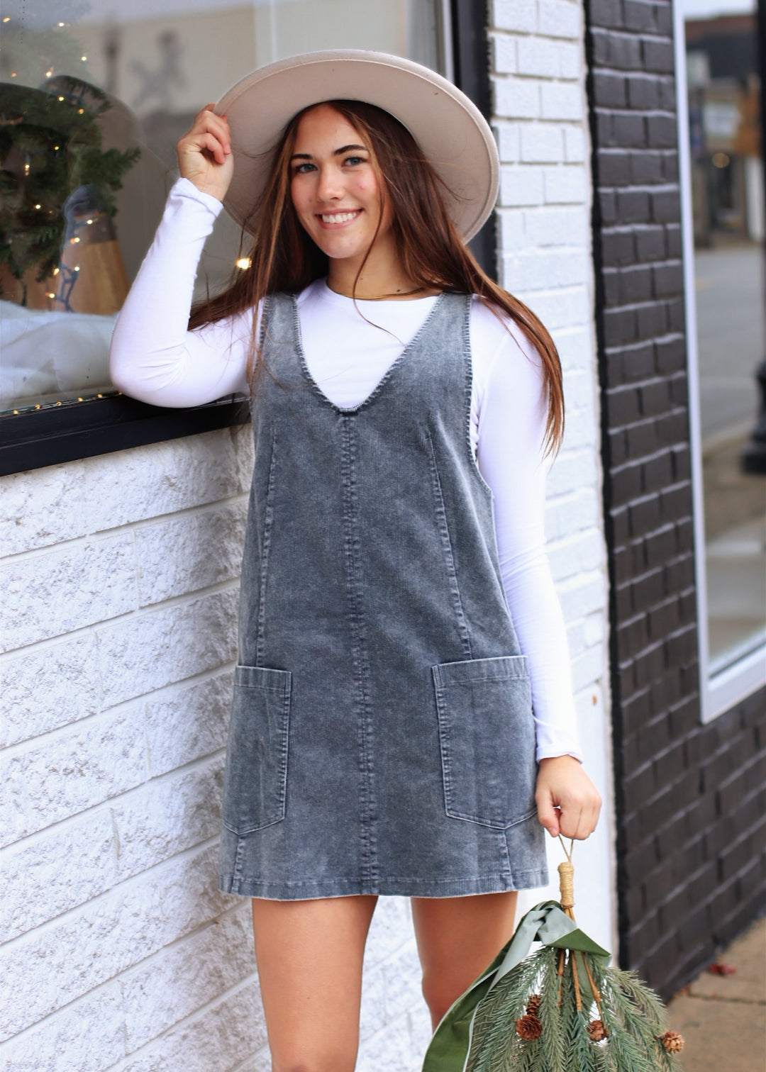 Snow Wash Corduroy Pinafore Dress
