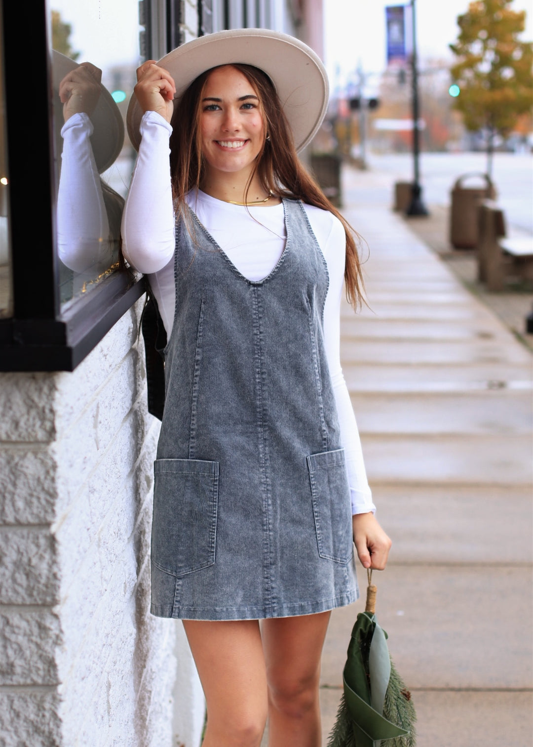 Snow Wash Corduroy Pinafore Dress