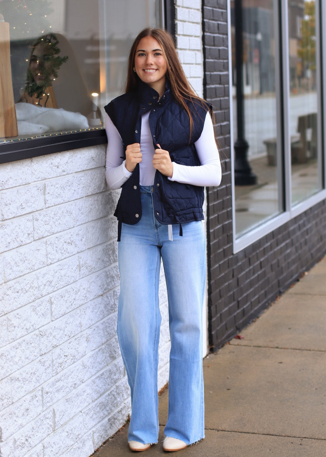 The Alpine Tie Puffer Vest in Navy
