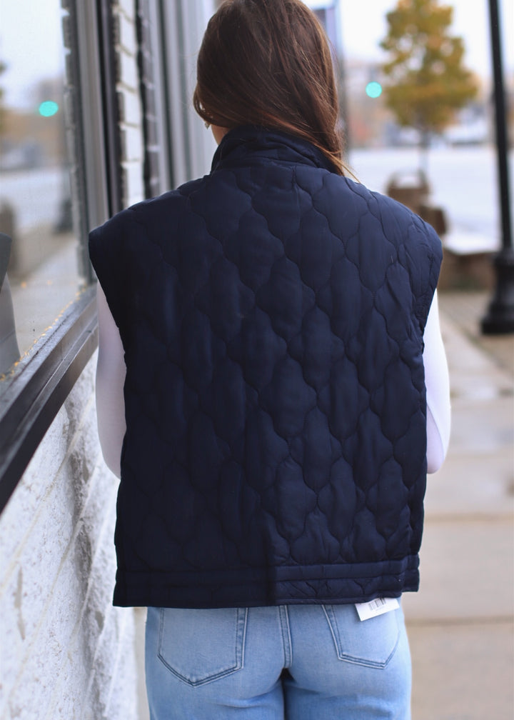 The Alpine Tie Puffer Vest in Navy