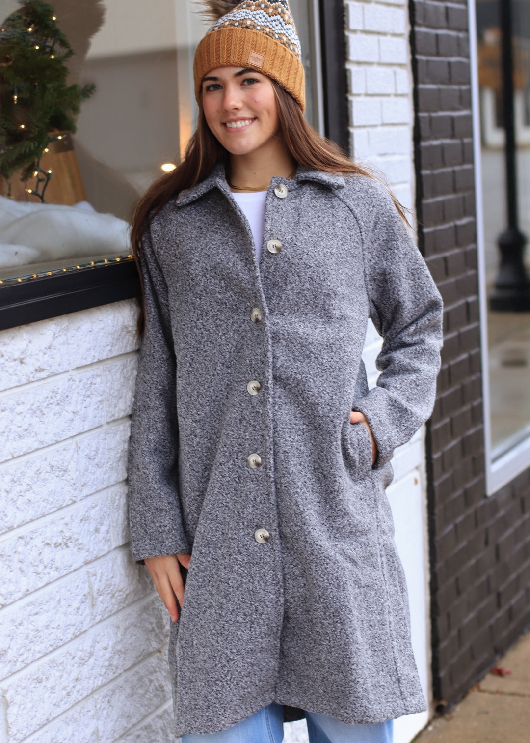 Charcoal Teddy Button-Down Coat