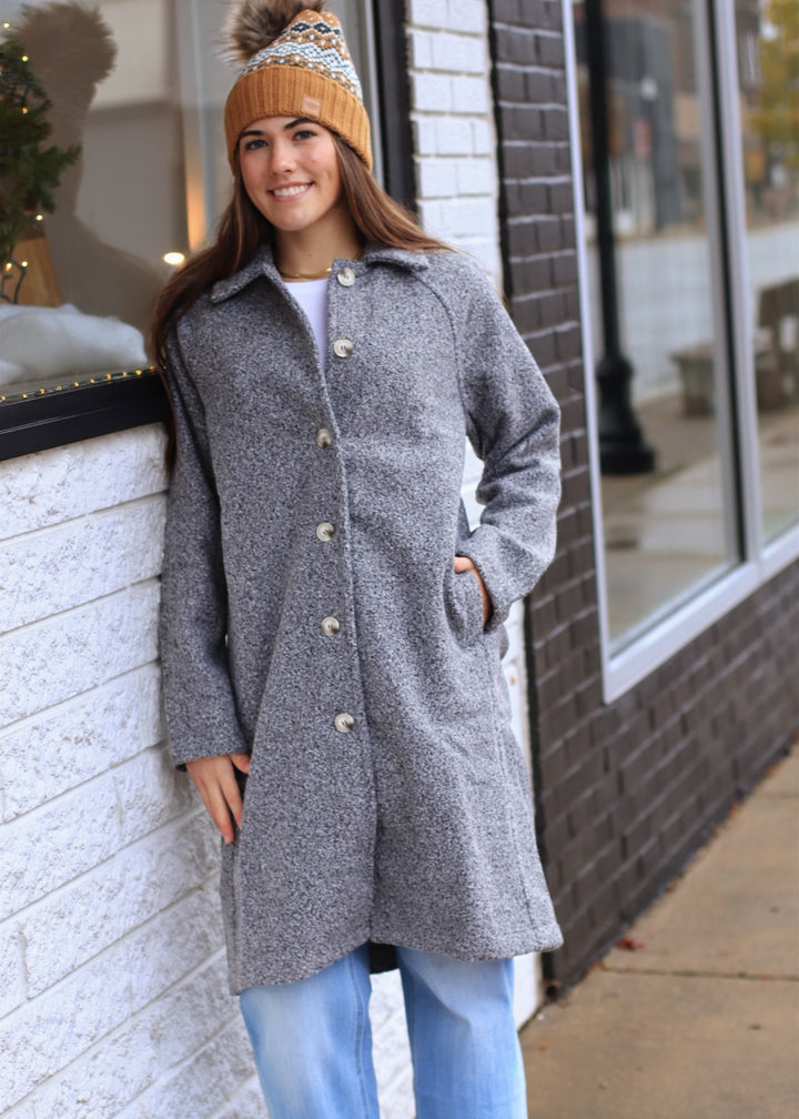 Charcoal Teddy Button-Down Coat
