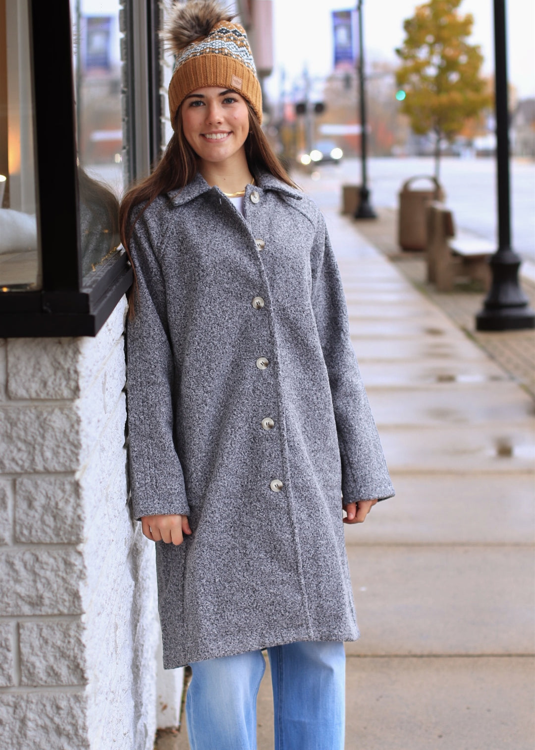 Charcoal Teddy Button-Down Coat