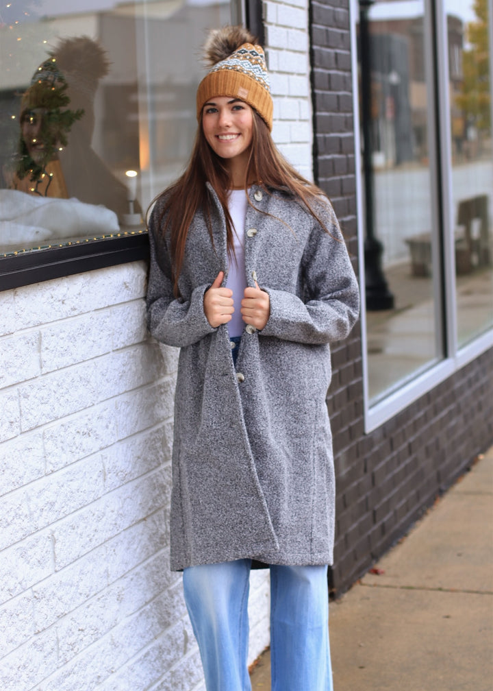Charcoal Teddy Button-Down Coat