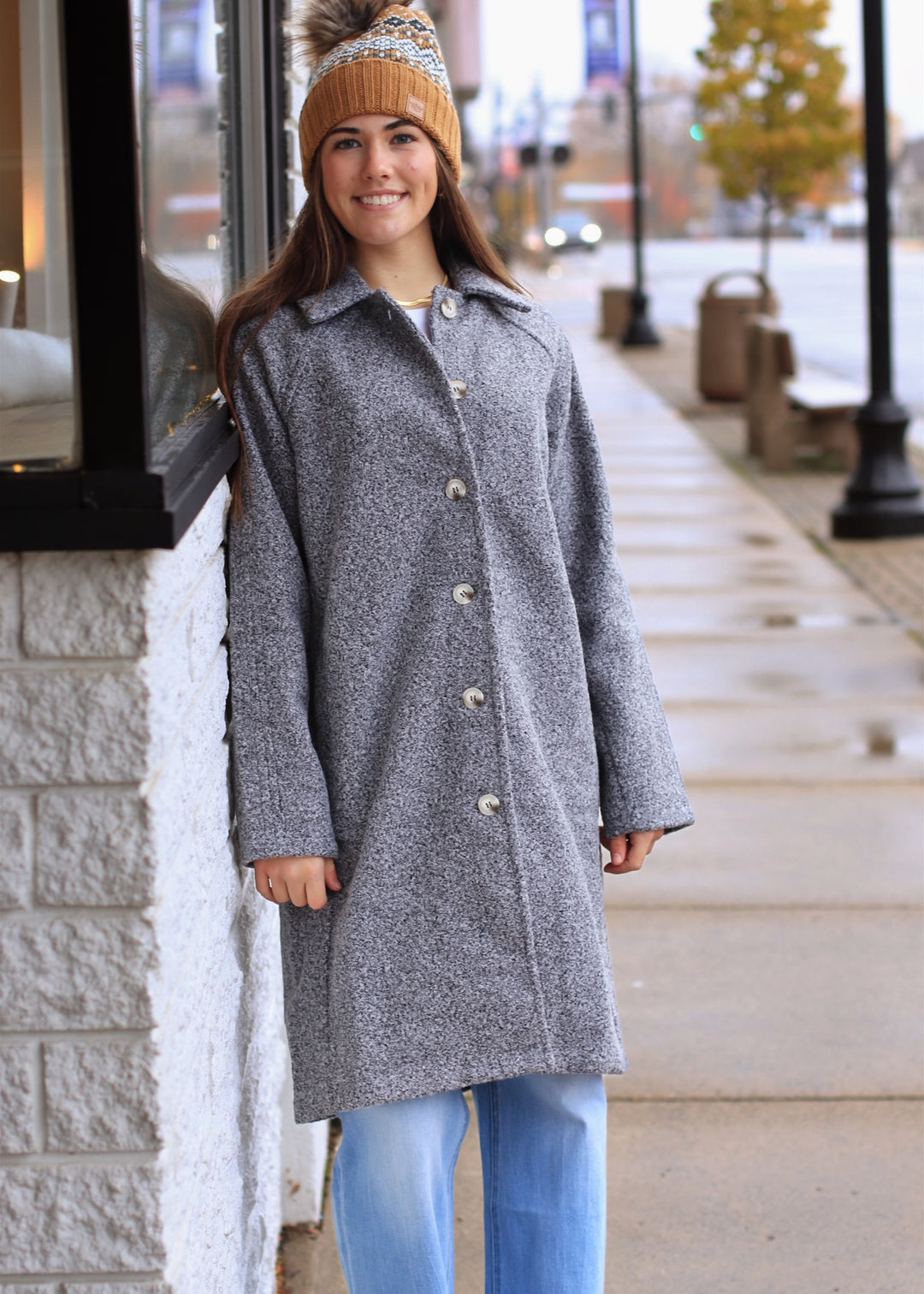 Charcoal Teddy Button-Down Coat