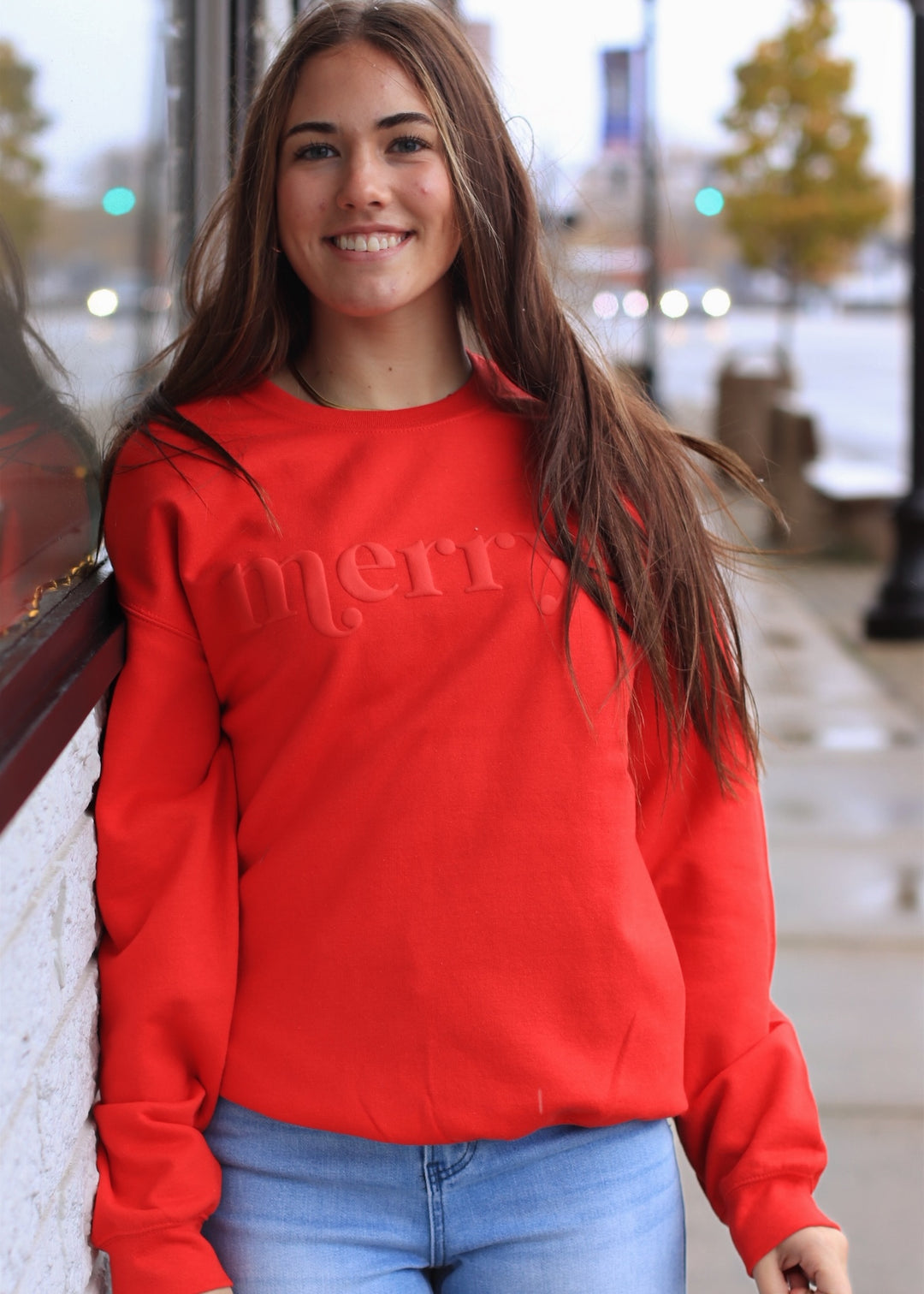 Retro Embossed Merry Sweatshirt