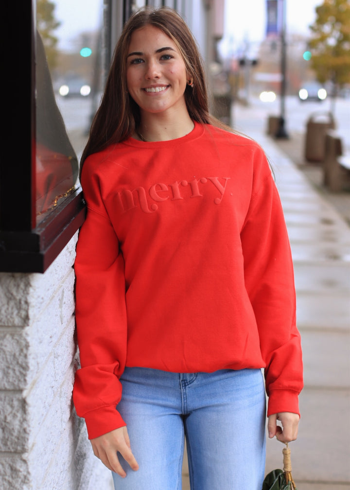 Retro Embossed Merry Sweatshirt