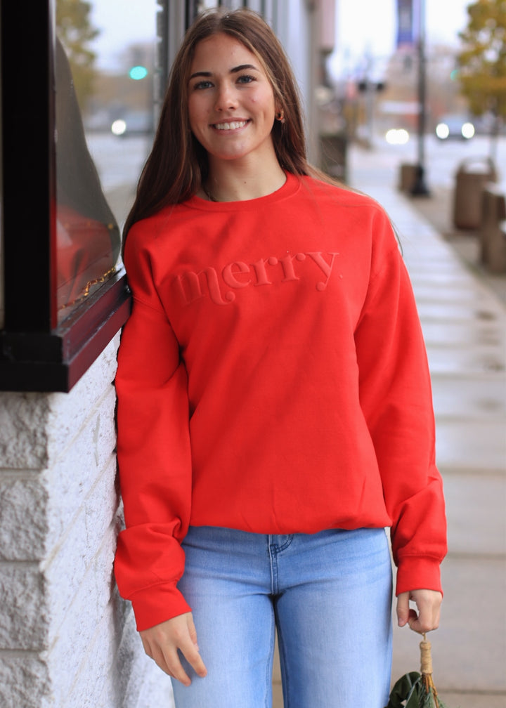 Retro Embossed Merry Sweatshirt