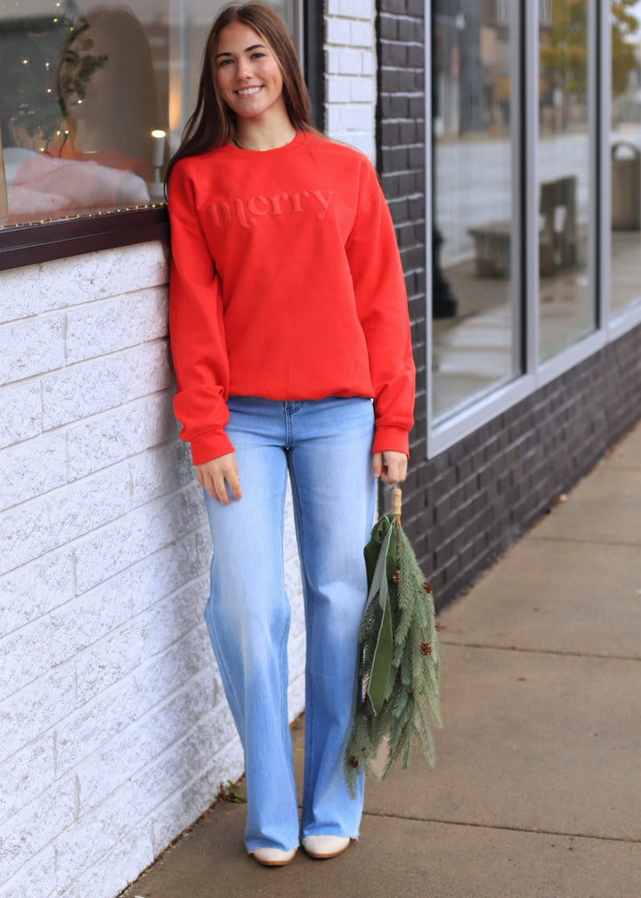Retro Embossed Merry Sweatshirt