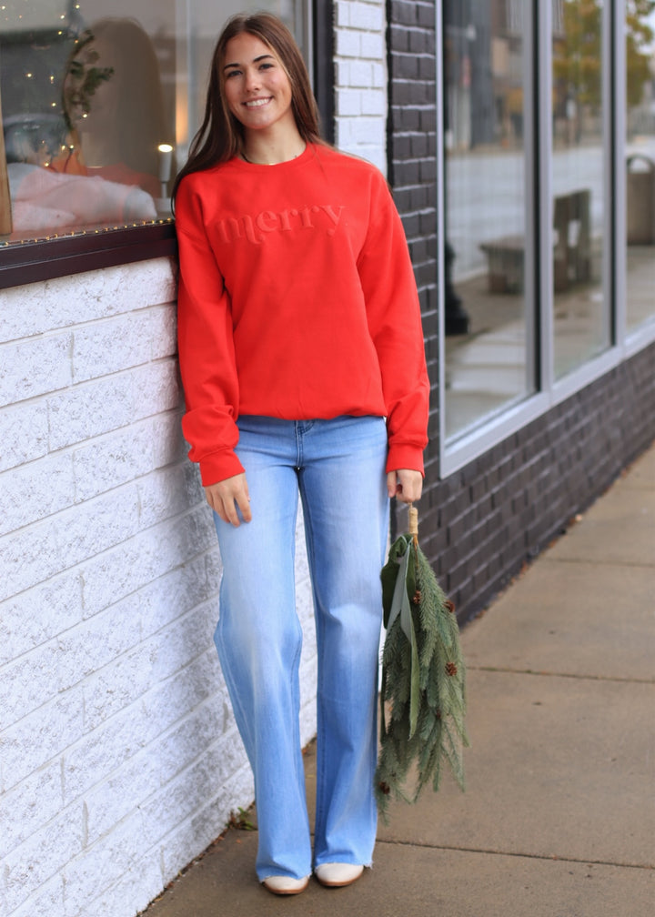 Retro Embossed Merry Sweatshirt
