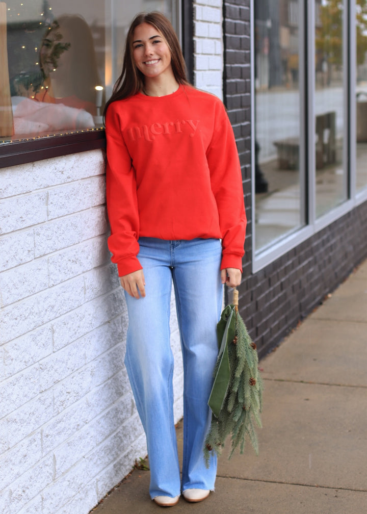 Retro Embossed Merry Sweatshirt