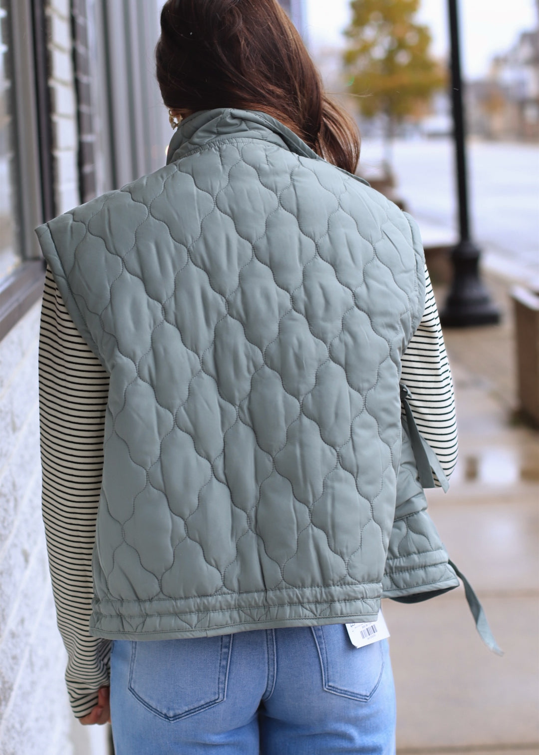 The Alpine Tie Puffer Vest in Dusty Sage
