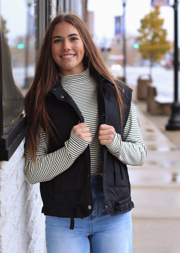The Alpine Tie Puffer Vest in Black