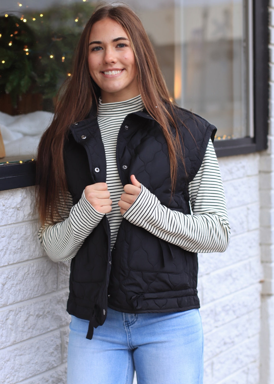 The Alpine Tie Puffer Vest in Black