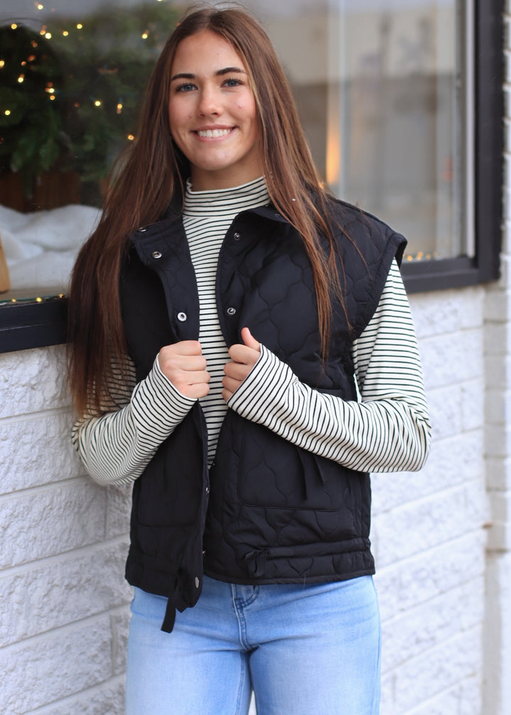 The Alpine Tie Puffer Vest in Black