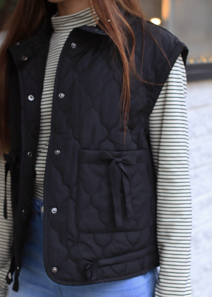 The Alpine Tie Puffer Vest in Black