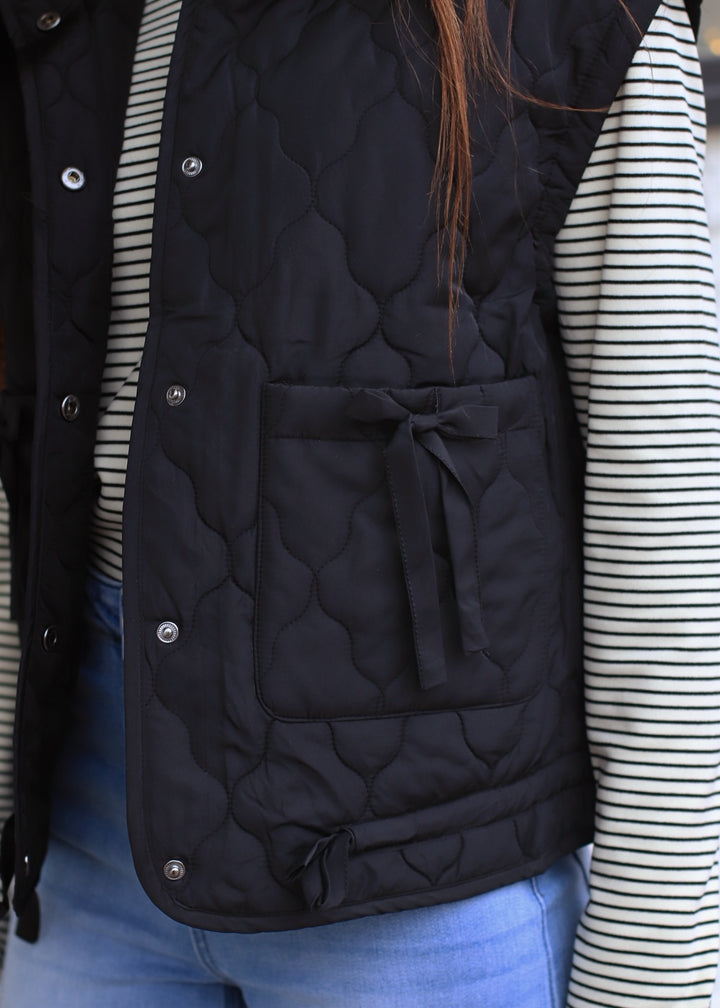 The Alpine Tie Puffer Vest in Black