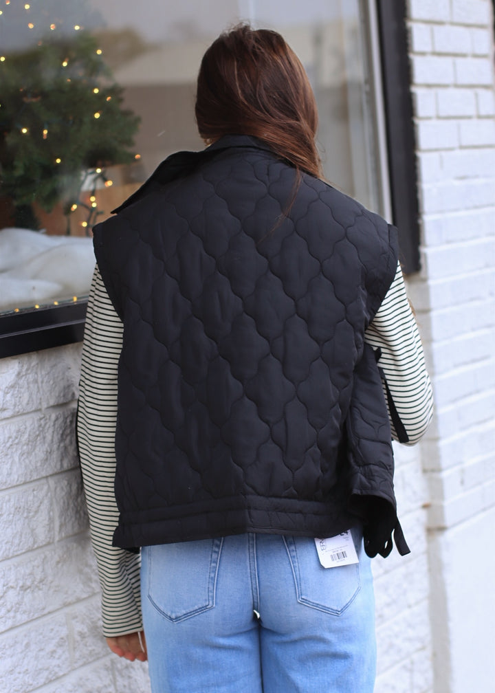 The Alpine Tie Puffer Vest in Black
