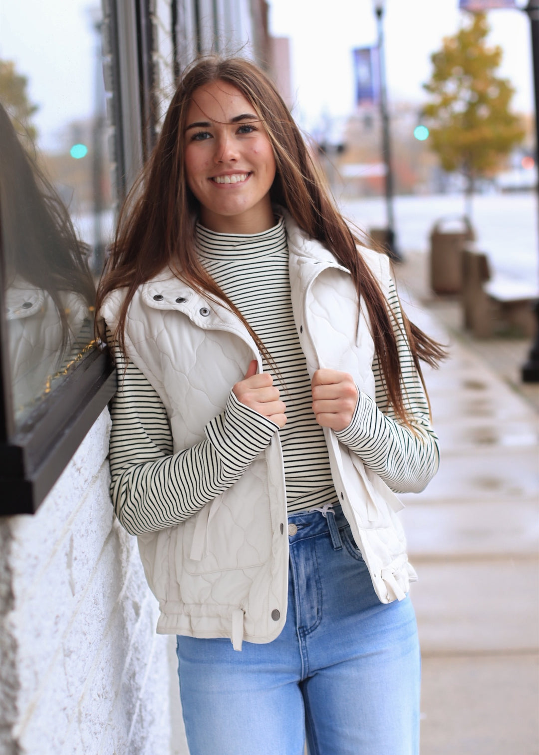 The Alpine Tie Puffer Vest in Champagne