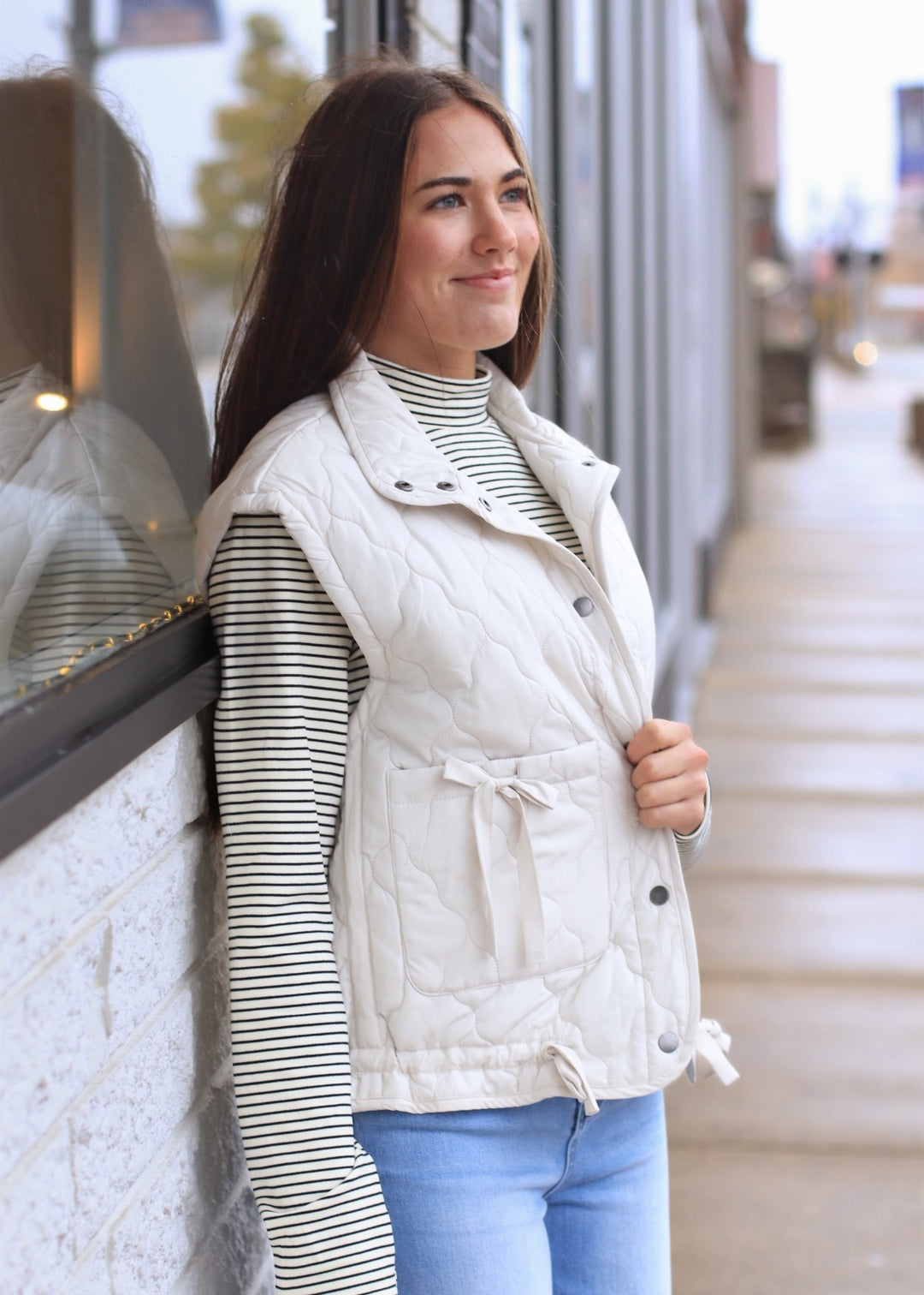 The Alpine Tie Puffer Vest in Champagne