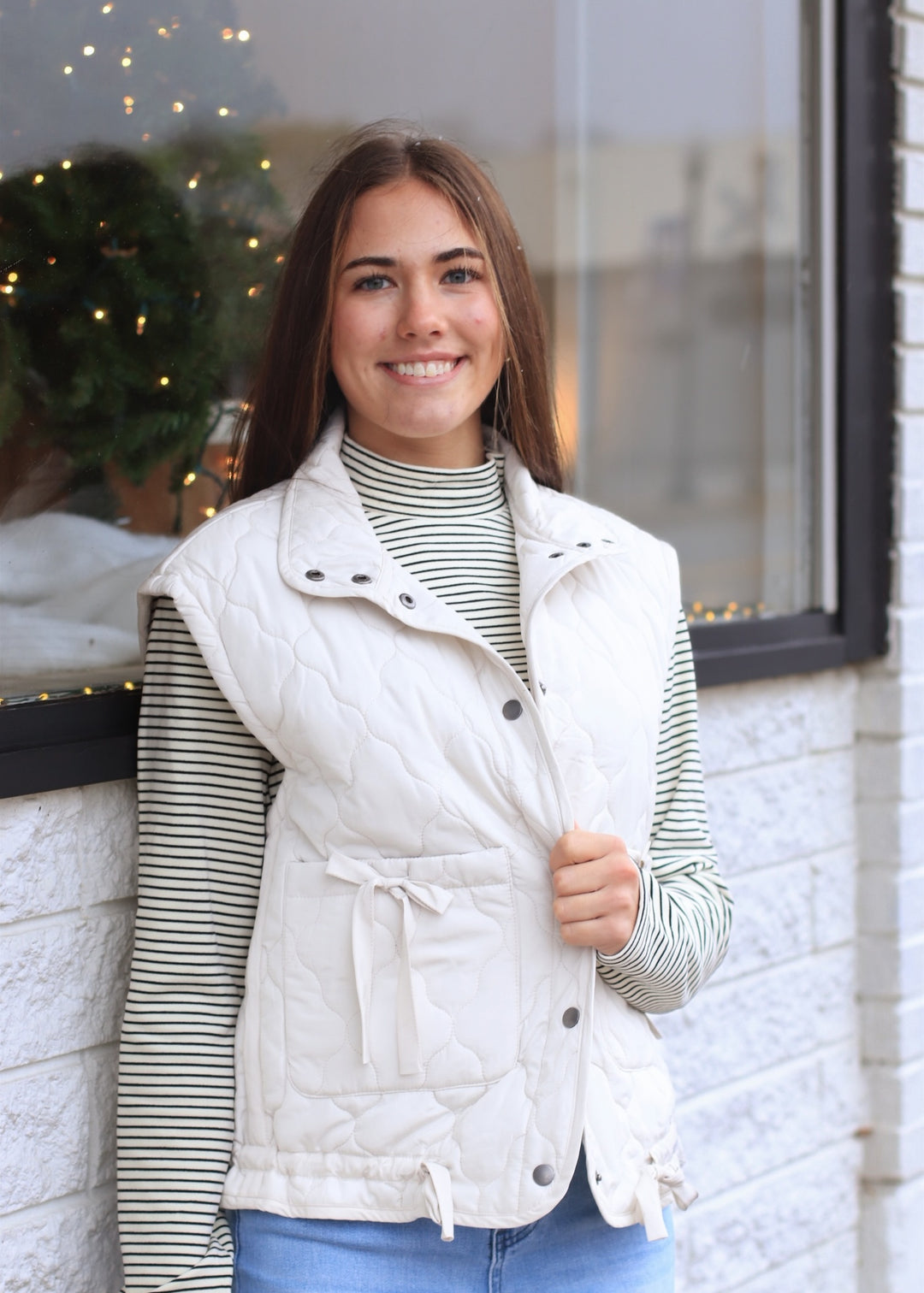 The Alpine Tie Puffer Vest in Champagne