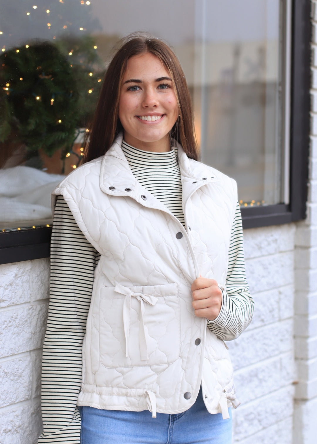The Alpine Tie Puffer Vest in Champagne